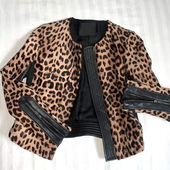 ALC Leopard Ponyhair Calf Skin Silk Leather Saville Jacket